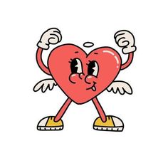 a red heart with wings and yellow shoes on it's feet is making a face