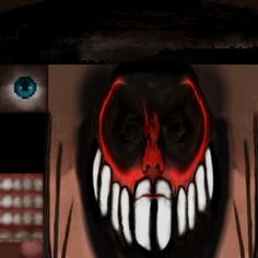 an animated image of a creepy clown's face with teeth and blood on it