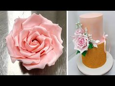 two different cakes decorated with flowers and icing