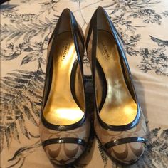 Coach Brown/Tan Wedge Heels (Never Worn) Coach Shoes Women, Accessory Inspo, Tan Wedges, Dr Wardrobe, Next Top Model, Cute Heels, Girly Shoes, Cute Boots, Aesthetic Shoes