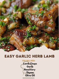 an advertisement for garlic herb lamb