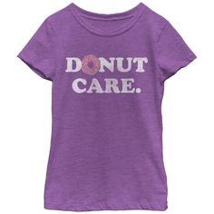 If you donut care about anything but sprinkles, frosting, and delicious desserts then the Chin Up Donut Care Purple T-Shirt will make your day! This hilarious purple donut shirt has a donut graphic in place of the "o" in "Donut Care" printed in distressed white text down the front. Size: medium. Gender: female. Age Group: adult. Material: Cotton. Donut Care, Donut Shirt, Dance Like No One Is Watching, Dance It Out, Like A Girl, Girls Graphic Tee, Chin Up, Purple T Shirts, Girls Tees