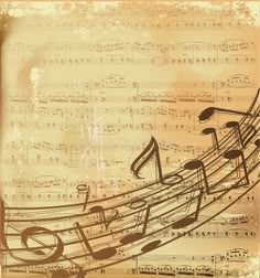 an old sheet music background with musical notes