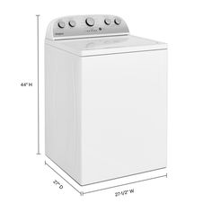 a white washer sitting on top of a dryer next to a wall with measurements