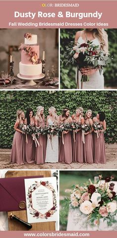 a collage of photos with flowers and bridesmaid's bouquets on them