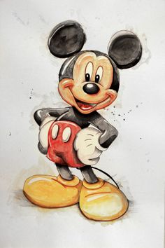 a drawing of a mickey mouse with yellow feet