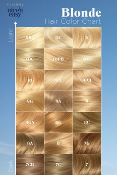 Nice'N Easy Blonde | Easy hair color, Beautiful braided hair, Blonde hair shades Lightest Natural Blonde Hair, Blonde Process From Brown, Blonde Hair Color Chart Shades, Nice And Easy Hair Color Chart Shades, Kinds Of Blonde Hair Color, 2 Color Hair Ideas, Honeyed Blonde Hair, Blonde Hair Color Ideas For Blondes, Blonde Swatches