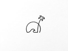 a drawing of an elephant with a palm tree on its back, in the middle of a white background