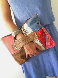 Bohemian Rectangular Clutch With Zipper, Bohemian Multicolor Clutch With Floral Embroidery, Bohemian Multicolor Clutch Pouch, Bohemian Multicolor Floral Embroidery Clutch, Bohemian Multicolor Embroidery Clutch, Diy Purse, Laundry Bag, Sewing Bag, Beach Bag