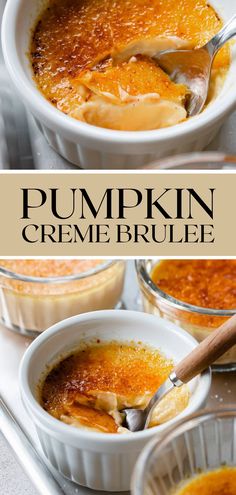 pumpkin creme brulee in white dishes with spoons