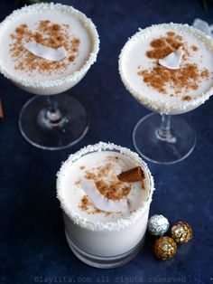 Puerto Rican Coquito (Coconut Eggless Eggnog) – Laylita's Recipes Eggnog Without Eggs, Eggless Eggnog, Puerto Rican Coquito Recipe, Puerto Rican Coquito, Coconut Eggnog, Latin Desserts, Ecuadorian Food, Plantain Recipes, Holiday Drink