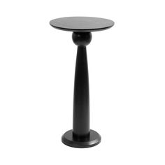 a small black table with a round top on a white background in the shape of a cone