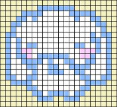 a cross stitch pattern with blue and pink squares on the bottom, in different colors