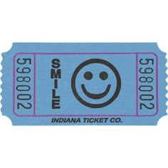 a blue ticket with a smiley face drawn on it's front and the words smile