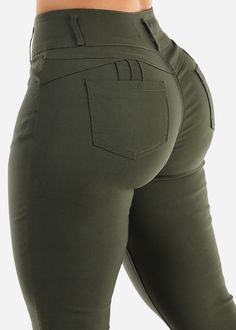 Olive Color Available in other colors. Butt lifting design. Belt loops. Solid. Skinny. Zip up 3 button closure . Classic 5 functional pocket design. Stretchy Material made from 65% Cotton, 30% Nylon, 5% Spandex Machine wash cold; Tumble dry low Rise approx 10''. Inseam is 31''. Leg opening is 8". High Waist. Imported Measured from and model wearing size Small SKU: 10229N_TD026OLV Jeans High Waist, Dress Appropriately, Olive Color, New Wardrobe, Pocket Design, High Jeans, High Waist Jeans, Bottoms Pants, Fashion Pants