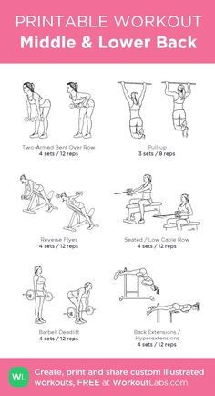 the printable workout poster shows how to do an exercise with dumbs and lower back