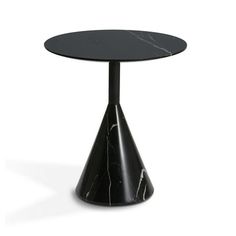 a black table with a marble top and base on an isolated white background for use as a design element