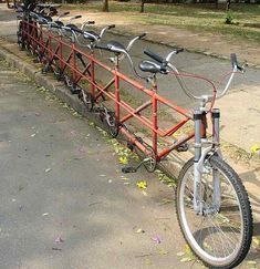 there are many bikes parked on the bike rack