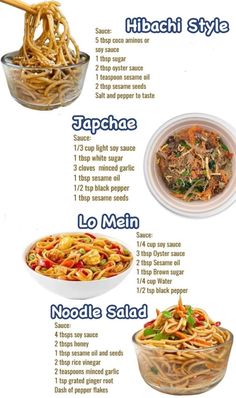 the different types of noodles are shown in this diagram, with instructions for how to make them