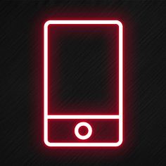 a neon sign with an image of a cell phone in the middle, on a black background