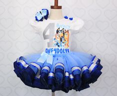 Bluey Dress, Bluey Party Ideas, Barbie Outfit Ideas, Kid Birthday Outfits, Tutu Dress Costumes, Bluey Y Bingo, Bday Outfits, Glitter Tee, Bluey Party