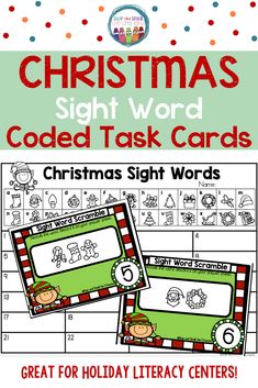 christmas sight word and code task cards for children to practice their handwriting skills with the help of