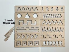 two stencils and 2 teaching tools are shown with the numbers cut out on them