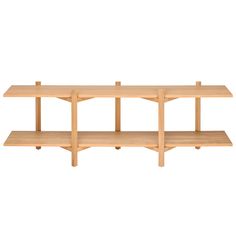 three wooden shelves on each side with one shelf closed and the other open, all lined up