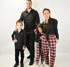 My kids love it when we all match. This post has the best family matching outfits!! Mom And Son Pajamas, Mom And Son Matching Pajamas, Fitted T-shirt For Family Matching Gift, Personalized Black T-shirt For Family Matching, Red Plaid Outfit, Mother And Son Matching Tshirts, Red Plaid Pants