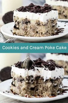 two pictures of cookies and cream poke cake