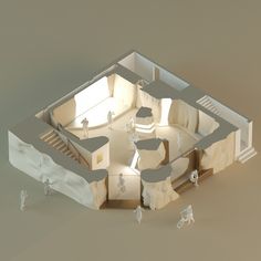 an architectural model of a house with people walking around it