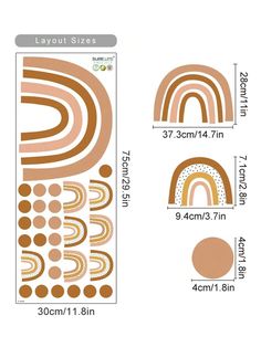 an image of a wall sticker with different shapes and sizes in various colors, including brown