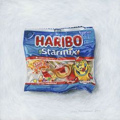 a painting of a bag of harbo stramix candy on a white background