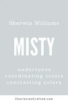 the words misty are in white on a gray background with black and white text that reads,