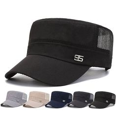 Season:Spring   Fall,Summer; Gender:Men's; Quantity:1pcs; Style:Beach,Travel; Hats Category:Military Cap,Cadet Hat; Occasion:Outdoor,Vacation; Material:Mesh,Polyester; Function:Sunscreen,Breathable,Adjustable; Pattern:Plain; Front page:FF; Listing Date:06/01/2023 Summer Flat Cap For Outdoor, Summer Outdoor Flat Cap, Breathable Flat Cap For Summer, Summer Breathable Flat Cap, Khaki Baseball Cap For Outdoor Summer Activities, Khaki Baseball Cap For Outdoor Summer Events, Khaki Baseball Cap For Summer Outdoors, Military Style Baseball Cap For Summer, Black Military Summer Hat