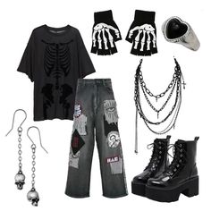 Alt Aesthetic Outfits, Grunge Fits, Skeleton Shirt, New Rock, Punk Outfits, Grunge Goth, Swaggy Outfits, Tokio Hotel, Goth Outfits