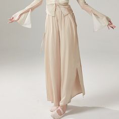 Hanfu Skirt Pants Loose Wide Leg Contemplation Culottes Classical Flowy Long Dancewear Chinese Flowy Pleated Chiffon Bottoms, Elastic Full-length Solid Legwear, Modern Hanfu Pants, Elegant Full-length Loose Fit Harem Pants, Modern Hanfu Skirt, Dance Wear, Skirt Pants, Wide Leg, Dancer