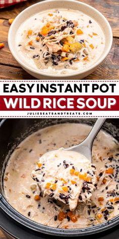 Here's a winter comfort food idea! This Easy Instant Pot Wild Rice recipe is a traditional soup that is creamy, hearty, and delicious. Serve this winter soup for a family-friendly dinner! Best Instant Pot Soup Recipes, Dinner Ideas For Winter, Wild Rice Soup Instant Pot, Instant Pot Wild Rice Soup, Rice Soup Instant Pot, Instant Pot Wild Rice, Soup In Instant Pot, Creamy Wild Rice, Wild Rice Recipe