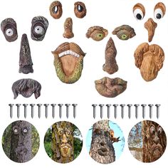 an assortment of different types of trees with eyes and mouths