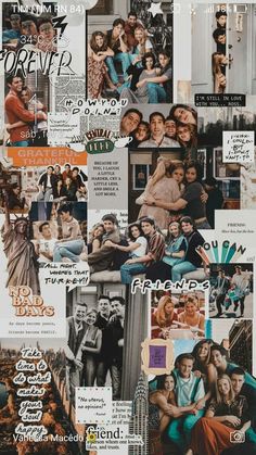 collage of photos from the tv series friends and family, with words written on them