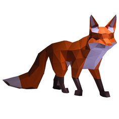 an animal made out of geometric shapes on a white background with the image of a fox