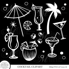 chalk drawing cocktails and umbrellas on a blackboard