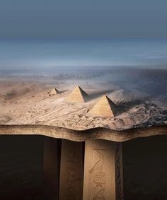 an aerial view of the great pyramids in egypt, with dust blowing over them