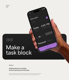 a hand holding an iphone with the text make a task block on it