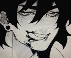 an anime character with black hair and piercings on his ears is looking at the camera