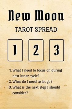 the new moon tarot spread is shown in black and white, with numbers below it