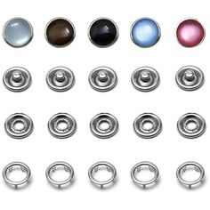 a set of metal buttons with different colors