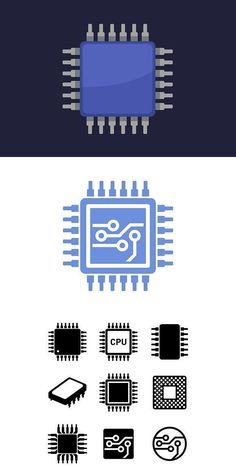 the different types of electronic components are shown in this graphic style, including cpus and micro