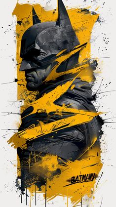 the batman poster is painted in yellow and black