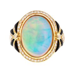 Ethiopian Opal Ring, London Blue Topaz Ring, Yellow Gold Ring, London Blue Topaz, Blue Topaz Ring, Topaz Ring, Opal Gemstone, Opal Rings, Round Cut Diamond